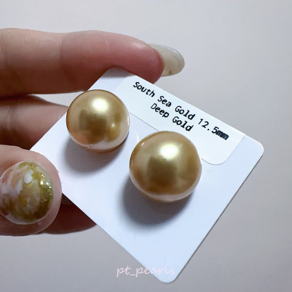 (Anniversary Sale) AAAA級 極光南洋濃金金珠 12.5mm耳環 | AAAA Grade South Sea Deep Gold Pearl 12.5mm Earrings