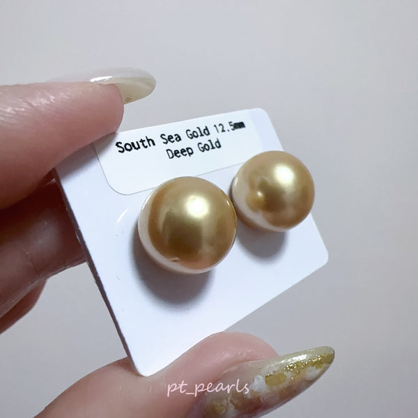 (Anniversary Sale) AAAA級 極光南洋濃金金珠 12.5mm耳環 | AAAA Grade South Sea Deep Gold Pearl 12.5mm Earrings