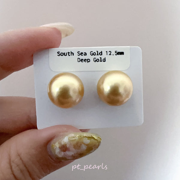 (Anniversary Sale) AAAA級 極光南洋濃金金珠 12.5mm耳環 | AAAA Grade South Sea Deep Gold Pearl 12.5mm Earrings