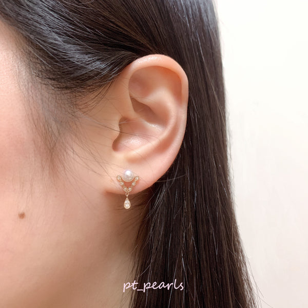 極光彩凜品質 Akoya 5.5-6mm 配鑽耳環 | Aurora Sailin Quality Akoya 5.5-6mm Earrings with Diamonds