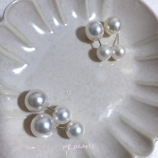 極光 Akoya 7-7.5 / 8.5-9mm 雙珠耳環 / Aurora Akoya 7-7.5 / 8.5-9mm Double Pearl Earrings