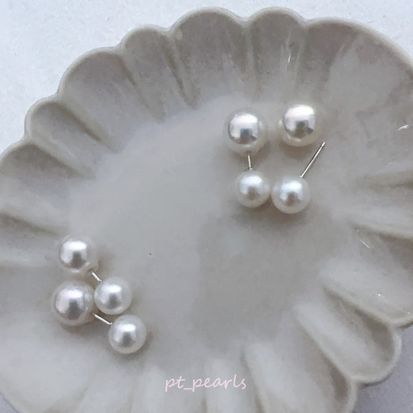 極光 Akoya 7-7.5 / 8.5-9mm 雙珠耳環 / Aurora Akoya 7-7.5 / 8.5-9mm Double Pearl Earrings