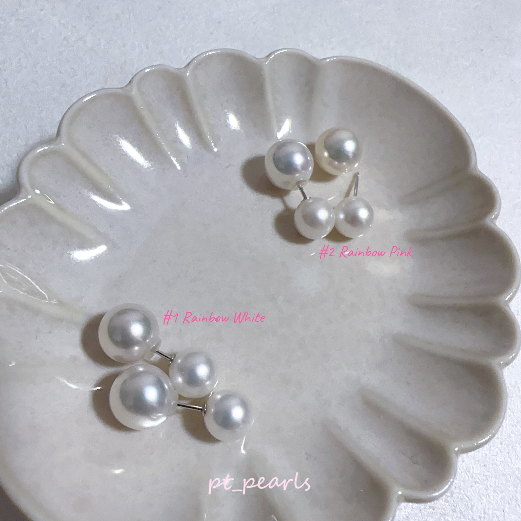 極光 Akoya 7-7.5 / 8.5-9mm 雙珠耳環 / Aurora Akoya 7-7.5 / 8.5-9mm Double Pearl Earrings