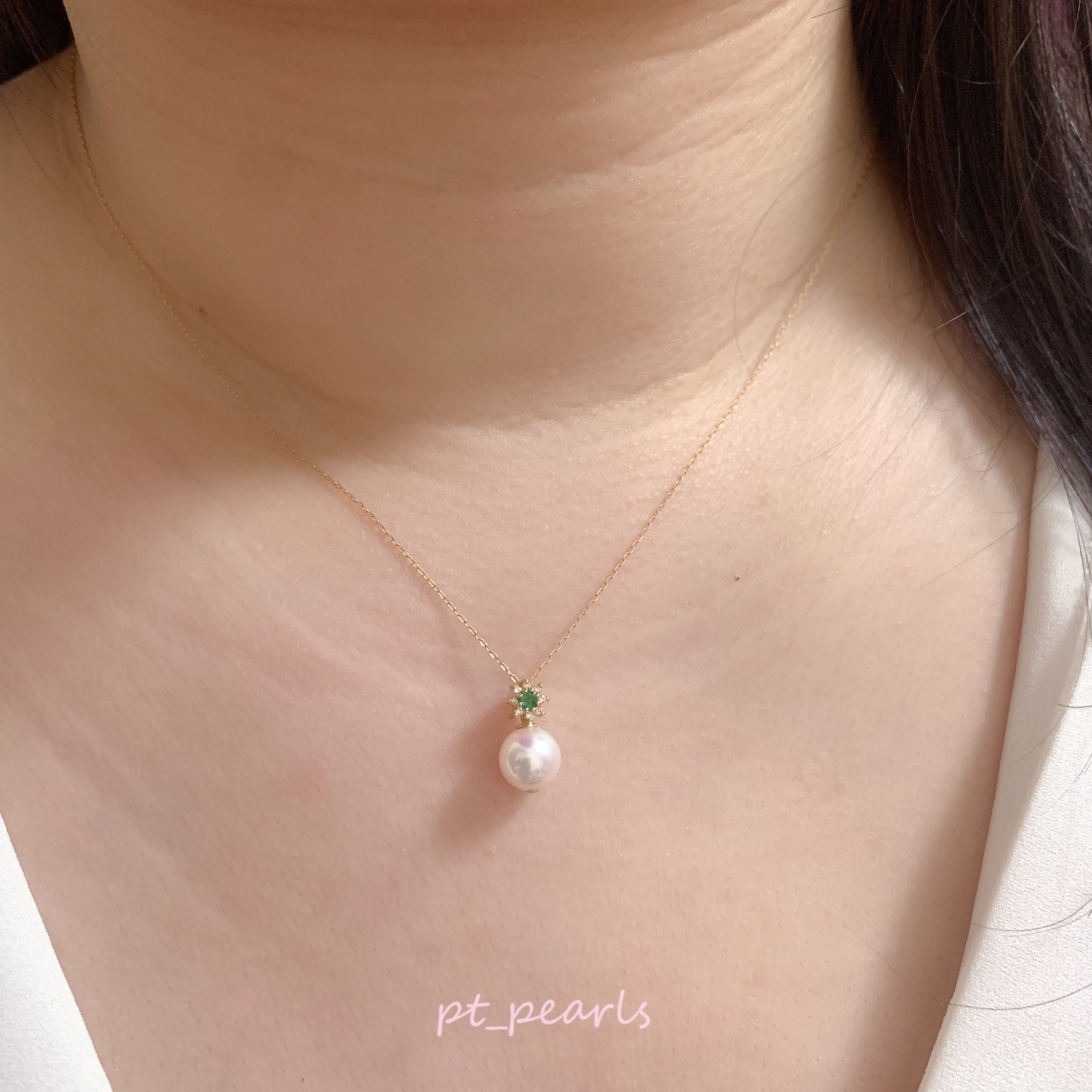 極光天女通孔珠(不含真科研證書)吊咀連頸鏈 | Tennyo Akoya 7.5-8mm (without cert) Pendant with  Necklace