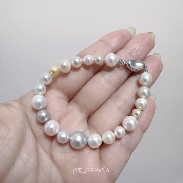 (Anniversary Sale) 極光 Akoya 糖果色 5-9mm 手鏈配日本銀扣 ｜Aurora Akoya Candy Color 5-9mm Bracelet with Silver Clasp
