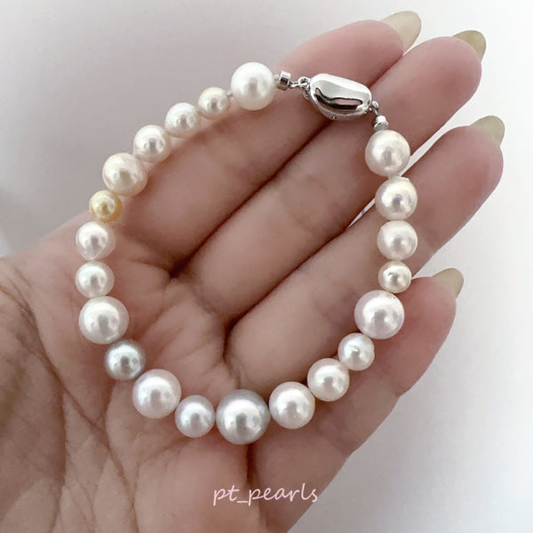 (Anniversary Sale) 極光 Akoya 糖果色 5-9mm 手鏈配日本銀扣 ｜Aurora Akoya Candy Color 5-9mm Bracelet with Silver Clasp