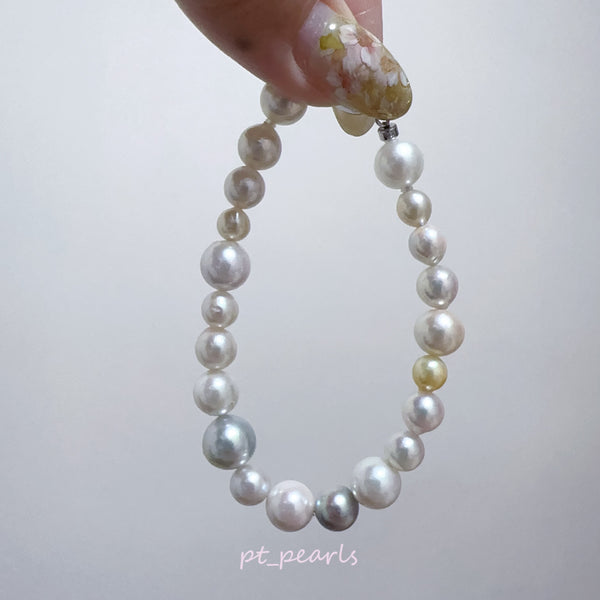 (Anniversary Sale) 極光 Akoya 糖果色 5-9mm 手鏈配日本銀扣 ｜Aurora Akoya Candy Color 5-9mm Bracelet with Silver Clasp