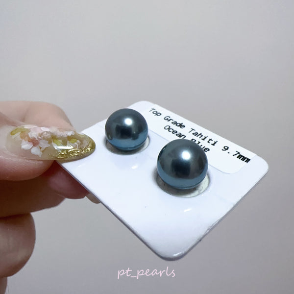 (Anniversary Sale) 頂級鏡面 大溪地Ocean Blue 9.7mm耳環 | Top Grade Tahitian Pearl Ocean Blue 9.7mm earrings