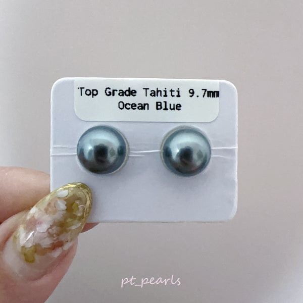 (Anniversary Sale) 頂級鏡面 大溪地Ocean Blue 9.7mm耳環 | Top Grade Tahitian Pearl Ocean Blue 9.7mm earrings