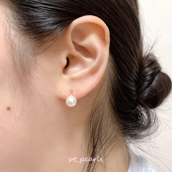 Akoya 7.5-8mm 配鑽石小垂吊耳環 | Akoya 7.5-8mm with Diamond Earrings