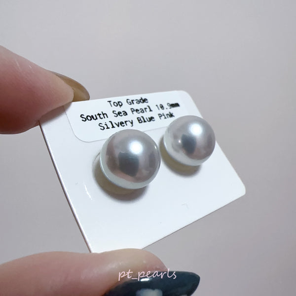 頂級 極光澳白珍珠 銀藍粉色 10.9mm 配18K配件 | Top Grade South Sea White Pearl in Silvery Blue Pink 10.9mm with 18K setting