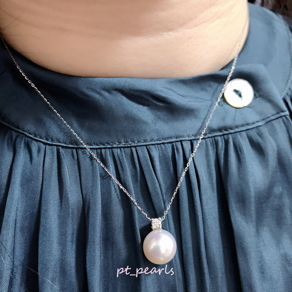 頂級南洋澳白 10-11mm 配鑽吊咀 連18K頸鏈 South Sea Pearl 10-11mm with Diamond Pendant 18K setting