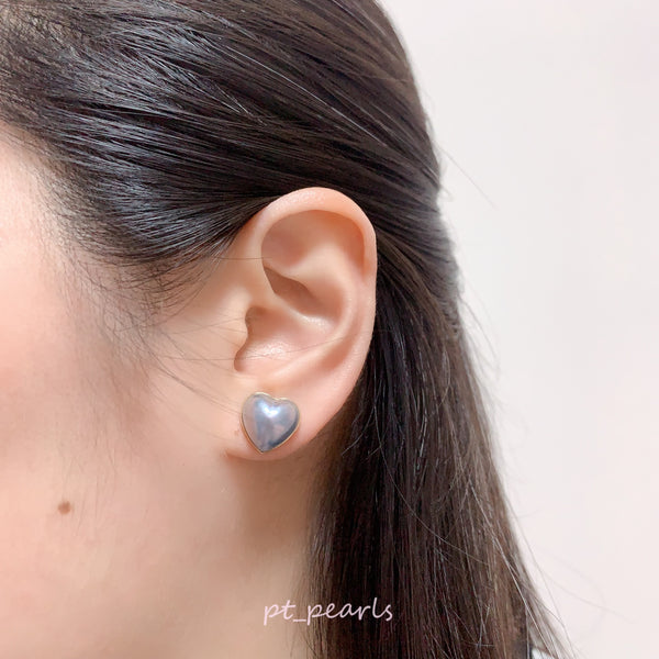 頂級極光紫藍心型馬貝12-13mm耳環 | Top Grade Aurora Japanese Heart Shape Mabe 12-13mm Purple Blue Earrings