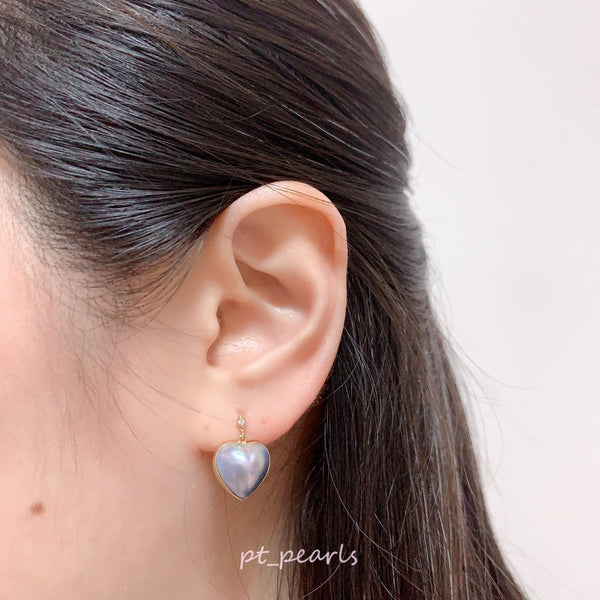 頂級極光紫藍心型11-12mm馬貝耳環 | Top Grade Aurora Japanese Mabe 11-12mm Purple Blue Earrings