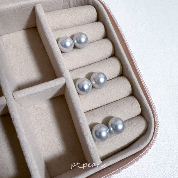 AAAA級 無調色 真多麻色系 Akoya 8.5-9mm 耳環 | AAAA Grade Akoya Non Color Treated in Madama Color 8.5-9mm Earrings