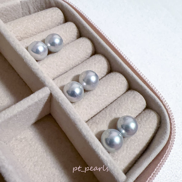 AAAA級 無調色 真多麻色系 Akoya 8.5-9mm 耳環 | AAAA Grade Akoya Non Color Treated in Madama Color 8.5-9mm Earrings