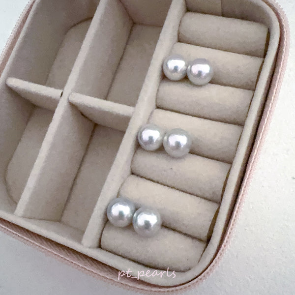 AAAA級 無調色 真多麻色系 Akoya 8.5-9mm 耳環 | AAAA Grade Akoya Non Color Treated in Madama Color 8.5-9mm Earrings