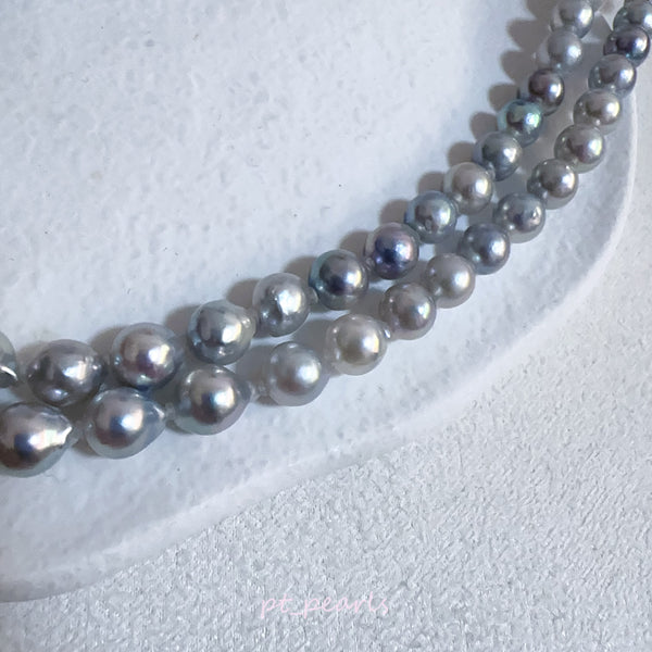 (Summer Sale) Akoya 無調色 銀藍色 6-8.5mm 60cm 頸鏈 | Akoya Non Color Treated Silvery Blue 6-8.5mm 60cm Pearl Strand