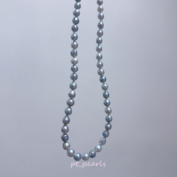 (Summer Sale) Akoya 無調色 銀藍色 6-8.5mm 60cm 頸鏈 | Akoya Non Color Treated Silvery Blue 6-8.5mm 60cm Pearl Strand