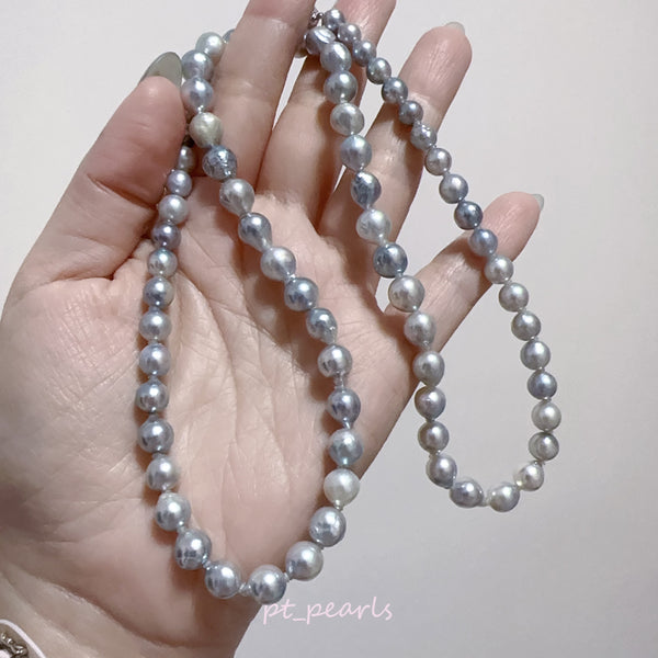 (Summer Sale) Akoya 無調色 銀藍色 6-8.5mm 60cm 頸鏈 | Akoya Non Color Treated Silvery Blue 6-8.5mm 60cm Pearl Strand