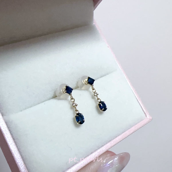 藍寶石垂吊配鑽耳環 連18K配件 | Blue Sapphire and Diamond Earrings with 18K setting