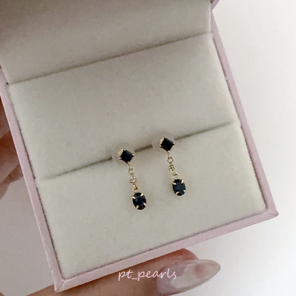 藍寶石垂吊配鑽耳環 連18K配件 | Blue Sapphire and Diamond Earrings with 18K setting