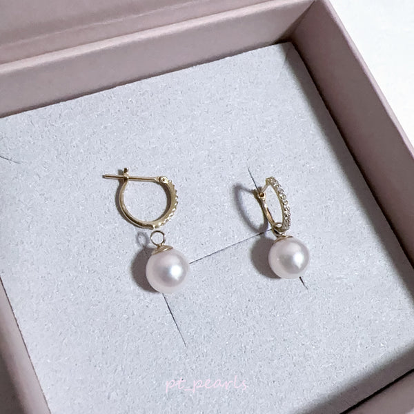 Akoya 7.5-8mm 可拆式吊圈 配鑽石耳圈 | Akoya 7.5-8mm in Detachable Style with Diamond Ear Hoop