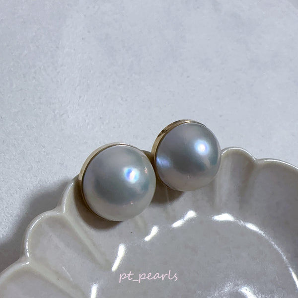 15-16mm 極光白馬貝耳環 | 15-16mm Aurora Japanese White Mabe Earrings