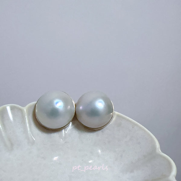 15-16mm 極光白馬貝耳環 | 15-16mm Aurora Japanese White Mabe Earrings