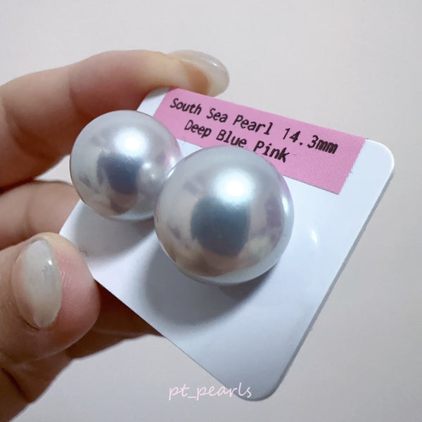 (限定價) 頂級鏡面 南洋澳白 銀藍粉色 14.3mm 耳環  | Top Luster South Sea White Pearl Silvery Blue Pink 14.3mm Earrings