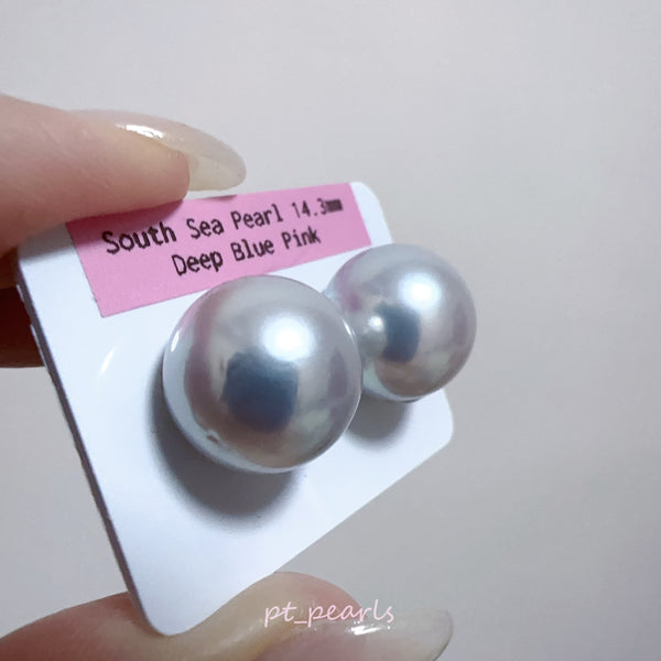 (限定價) 頂級鏡面 南洋澳白 銀藍粉色 14.3mm 耳環  | Top Luster South Sea White Pearl Silvery Blue Pink 14.3mm Earrings