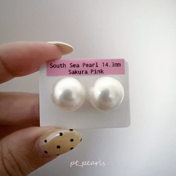 (限定價) 南洋澳白 櫻花粉色 14.3mm 耳環  | South Sea Pearl Sakura Pink 14.3mm Earrings