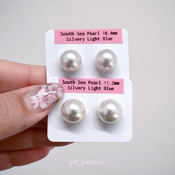 (直播價) 極光南洋澳白 淺銀藍色 10.4 / 11.3mm 耳環  | Aurora South Sea Pearl Silvery Light Blue 10.4 / 11.3mm Earrings