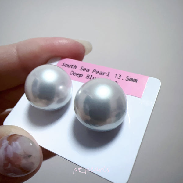 (直播價) 極光南洋澳白 銀藍色 13.5mm 耳環  | Aurora South Sea White Pearl in Silvery Blue 13.5mm Earrings