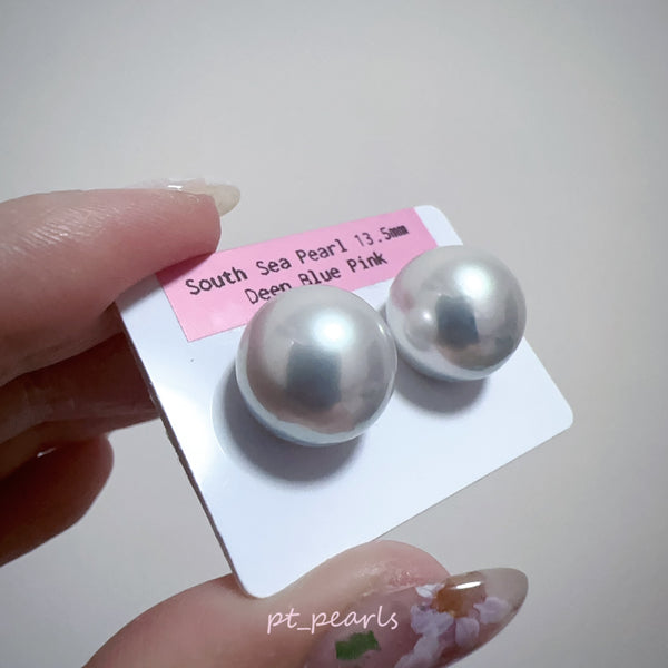 (直播價) 極光南洋澳白 銀藍色 13.5mm 耳環  | Aurora South Sea White Pearl in Silvery Blue 13.5mm Earrings