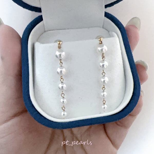 彩凜級 Akoya 3.5-6mm 貓尾巴垂吊耳環 | Sailin Grade Akoya 3.5-6mm Cats Tail Dangling Earrings