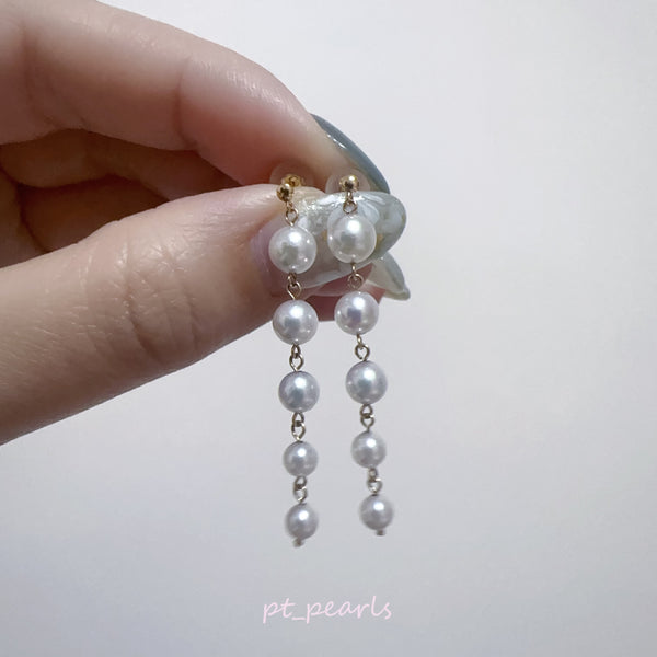 彩凜級 Akoya 3.5-6mm 貓尾巴垂吊耳環 | Sailin Grade Akoya 3.5-6mm Cats Tail Dangling Earrings