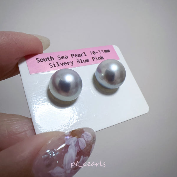 (直播價) 南洋澳白 銀藍粉色 10-11mm 耳環  | South Sea Pearl Silvery Blur Pink 10-11mm Earrings
