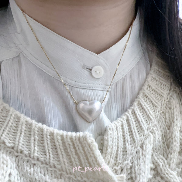 19mm 極光心形白馬貝頸鏈 | 19mm Aurora Japanese White Mabe Heart Shape Necklace