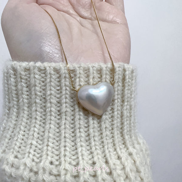 19mm 極光心形白馬貝頸鏈 | 19mm Aurora Japanese White Mabe Heart Shape Necklace