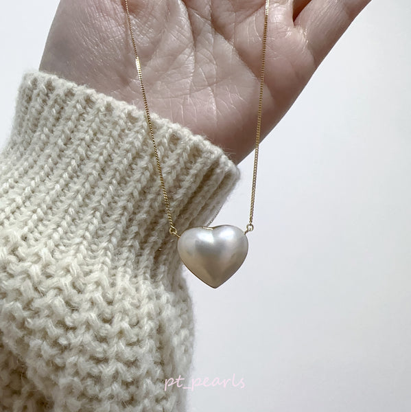 19mm 極光心形白馬貝頸鏈 | 19mm Aurora Japanese White Mabe Heart Shape Necklace