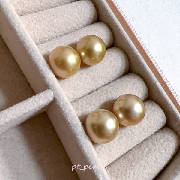 (Summer Sale) 頂級極光南洋濃金金珠 10.7 / 11.1mm耳環 | Top Grade South Sea Deep Gold Pearl 10.7 / 11.1mm Earrings