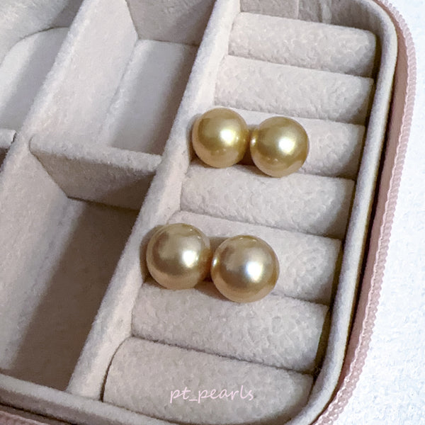 (Summer Sale) 頂級極光南洋濃金金珠 10.7 / 11.1mm耳環 | Top Grade South Sea Deep Gold Pearl 10.7 / 11.1mm Earrings