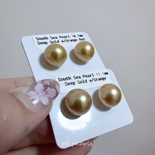(Summer Sale) 頂級極光南洋濃金金珠 10.7 / 11.1mm耳環 | Top Grade South Sea Deep Gold Pearl 10.7 / 11.1mm Earrings