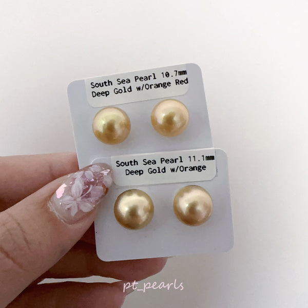 (Summer Sale) 頂級極光南洋濃金金珠 10.7 / 11.1mm耳環 | Top Grade South Sea Deep Gold Pearl 10.7 / 11.1mm Earrings