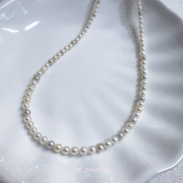 (Summer Sale) 極光日本珍珠 糖果色 無調色 Akoya 3-4mm 珠鏈 | Aurora Akoya Candy Color Non Color Treated 3-4mm Pearl Strand
