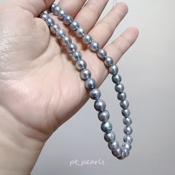 Akoya 無調色 超濃銀藍色 7.5-8mm 頸鏈 | Akoya Non Color Treated Deep Silvery Blue 7.5-8mm Pearl Strand