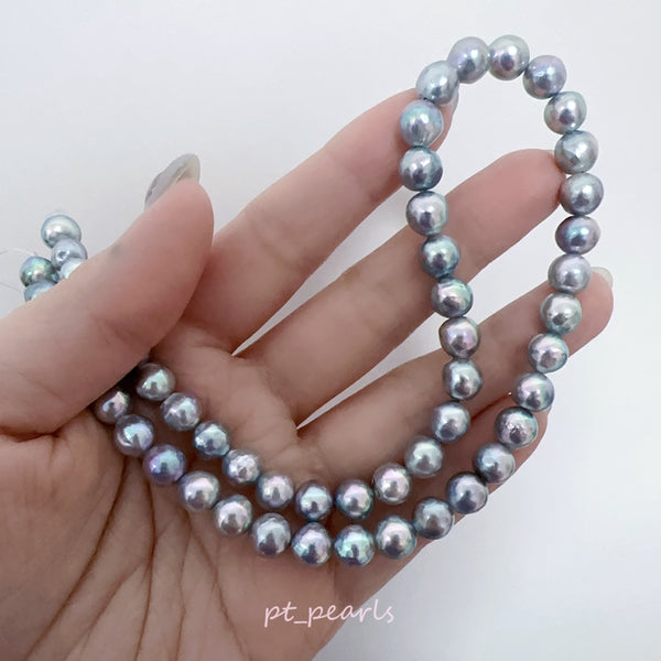 Akoya 無調色 超濃銀藍色 7.5-8mm 頸鏈 | Akoya Non Color Treated Deep Silvery Blue 7.5-8mm Pearl Strand