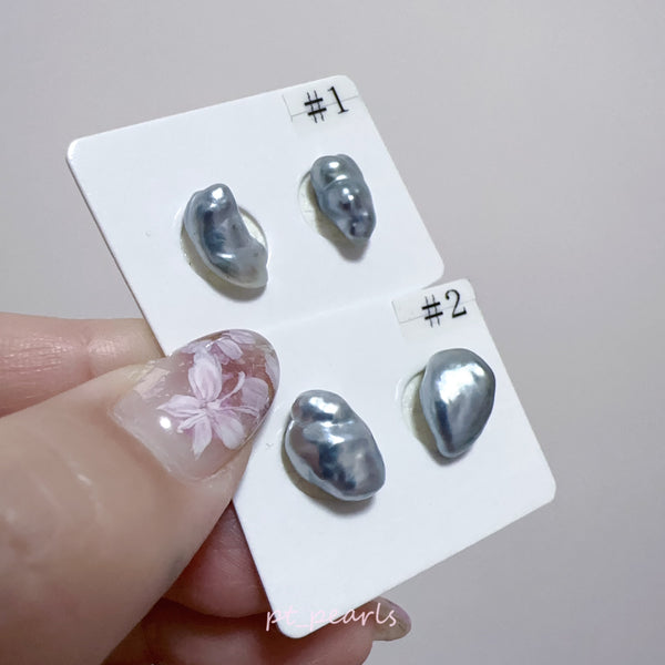 (Summer Sale) 頂級極光南洋銀藍野生珍珠 7-12.5mm耳環 | Top Grade South Sea Keshi Silvery Blue 7-12.5mm Earrings