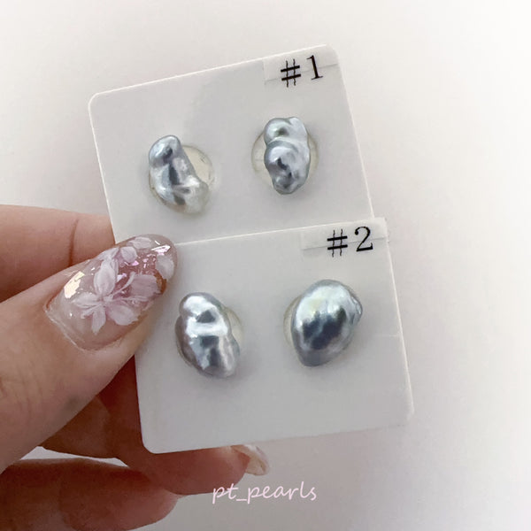 (Summer Sale) 頂級極光南洋銀藍野生珍珠 7-12.5mm耳環 | Top Grade South Sea Keshi Silvery Blue 7-12.5mm Earrings